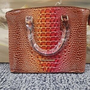 MIA K Orange and Brown Croc-Embossed Satchel